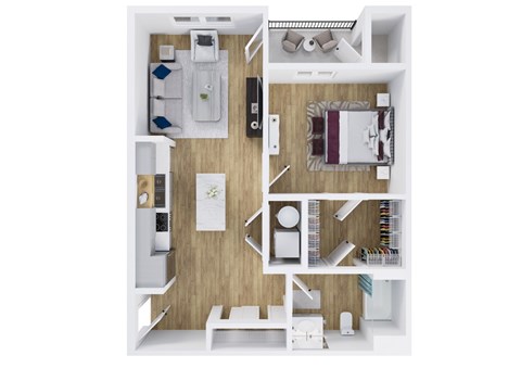 Floor plan for 1 bed, 1 bath, 733 sqft